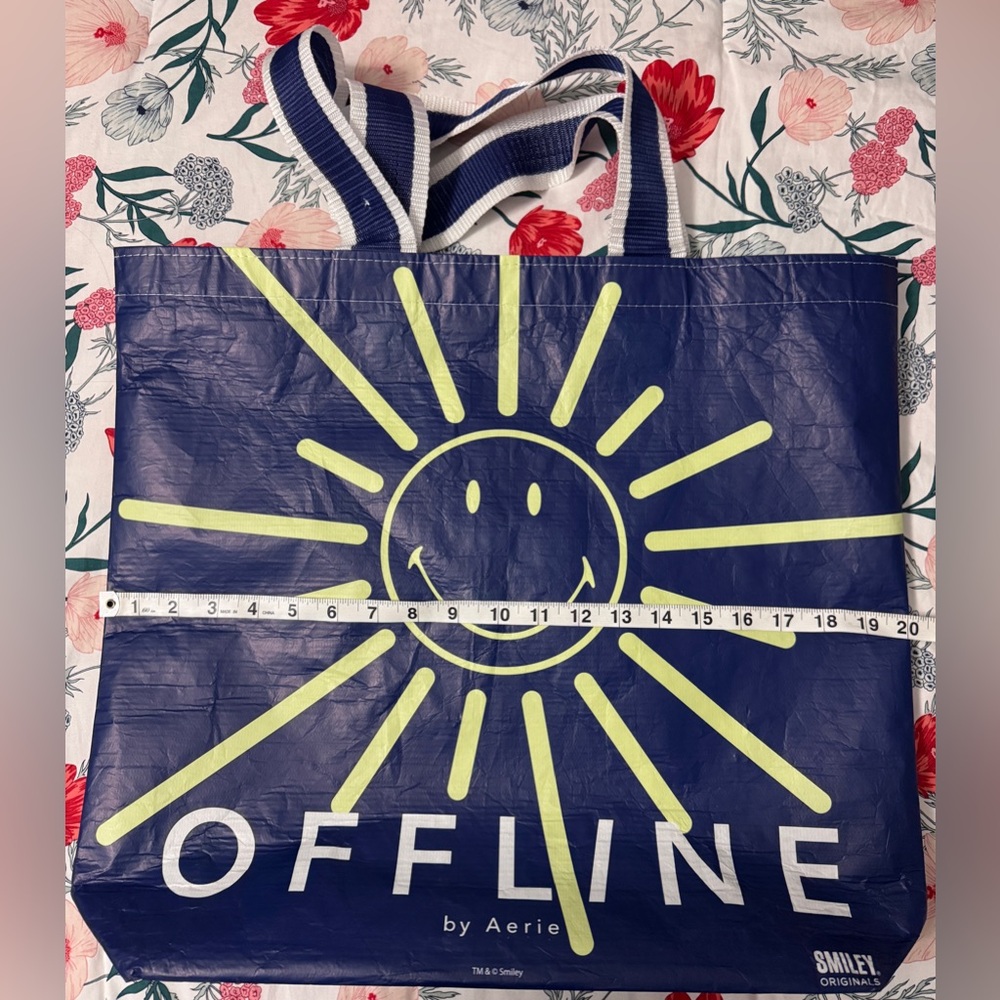 Aerie Offline Smiley Blue and Yellow Tote Bag Giant 20” Bag
